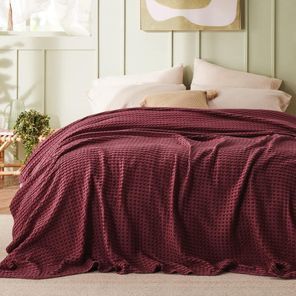 Cozy Haven | Cooling Waffle Queen Blanket with Lightweight Cotton & Bamboo | Soft Summer Throw for Hot Sleepers