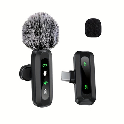Wireless Microphone for iPhone and USB C Phones, Lavalier Microphone Clip On with Windscreen, Mini Lapel Mic for Podcast