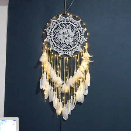 Nordic Style Dreamcatcher Wall Hanging with Feathers & Iron Ring | Elegant Decor for Girls' Room Serenity