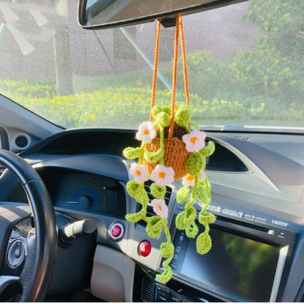 Handmade Knitted Flower Car Accessory for Rearview Mirror | Unique Wool Pendant for Personalized Interior Decor