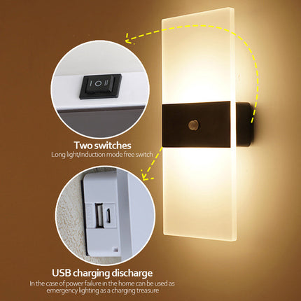 USB Charging Indoor Sensing Wall Lamp with Modern Design | Rechargeable LED Light for Bedrooms and Hallways