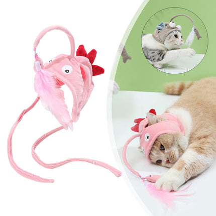 Head-Wearing Cat Toy with Feather Teaser | Adjustable Interactive Hat for Hands-Free Play