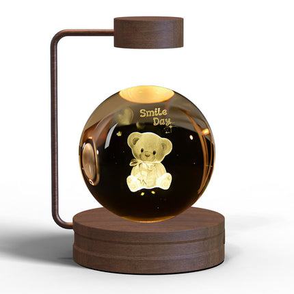 Crystal Glass LED Night Light with 3D Pattern | USB Rechargeable Home Decor for Warm Ambiance