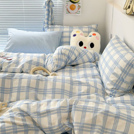 Cotton Bedding Set, Plaid Duvet Cover with Sheet and Pillowcases – image 14