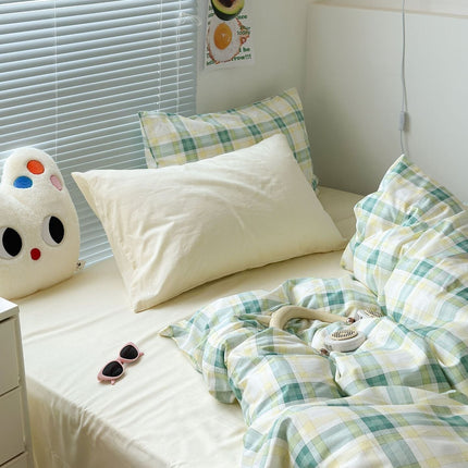 Cotton Bedding Set, Plaid Duvet Cover with Sheet and Pillowcases – image 22
