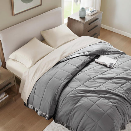 Windom Collection | Down Alternative Blanket with Moisture-Wicking Treatment | Lightweight & Soft Bed Cover for All Seasons, Satin Trim