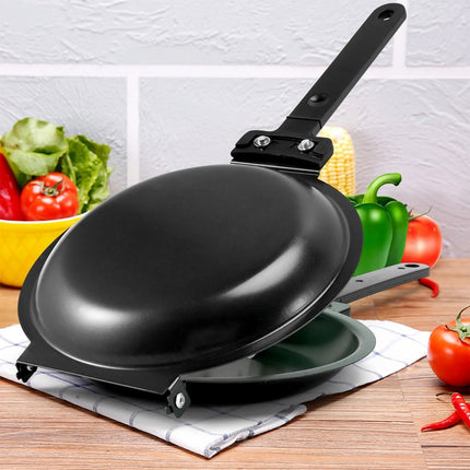 Non Stick Pan, Double Sided Omelette Pan for Pancakes and Quesadillas, Stainless Steel Frying Pan with Two Handles