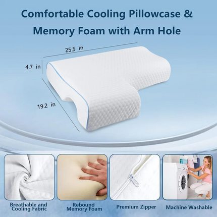 Side Sleeper Pillow with Arm Tunnel, Orthopedic Memory Foam Pillow for Couples – image 4