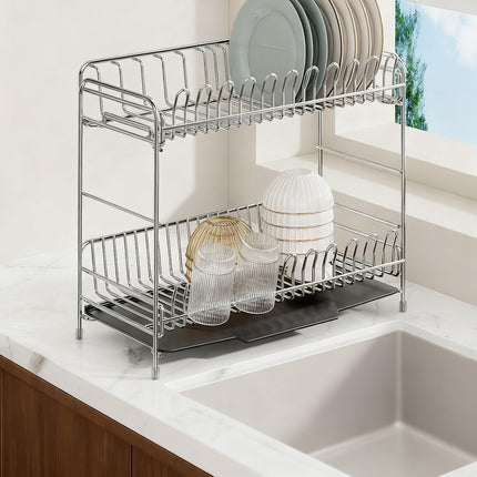 Dish Drying Rack, Stainless Steel Dish Rack with Draining Basket, 1 or 2 Tier Dish Drainer with Knife Holder – image 6