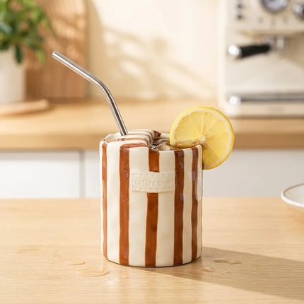 Coffee Mugs, Striped Ceramic Mug with Straw Hole – image 7