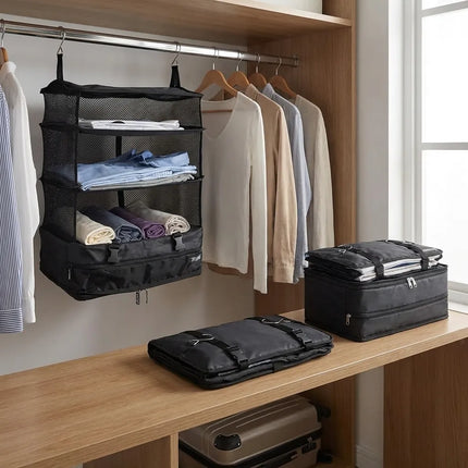 Hanging Closet Organizer for Travel, Portable Closet with 3 Hanging Shelves – image 4