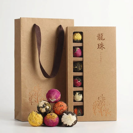 Pu Erh Tea Balls, Blooming Flower Tea with Real Dried Flowers, Hand Tied 18 Pack Tea Gift