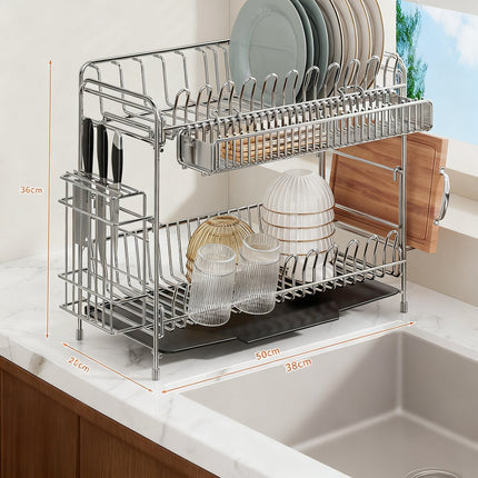 Dish Drying Rack, 1 or 2 Tier Dish Drainer with Knife Holder – image 5