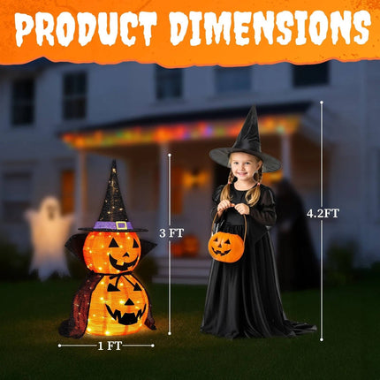 Halloween Pumpkins 3 ft 2 Pack, Lighted Pumpkin Decorations with Hat and Cape – image 8