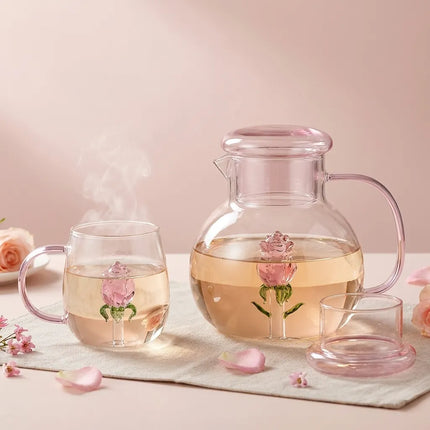 Glass Teapots, Heat Resistant Glass Teapot with Glass Flower Inside, 47 oz Tea Pot, Tea Gift for Tea Lovers