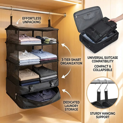Hanging Closet Organizer for Travel, Portable Closet with 3 Hanging Shelves