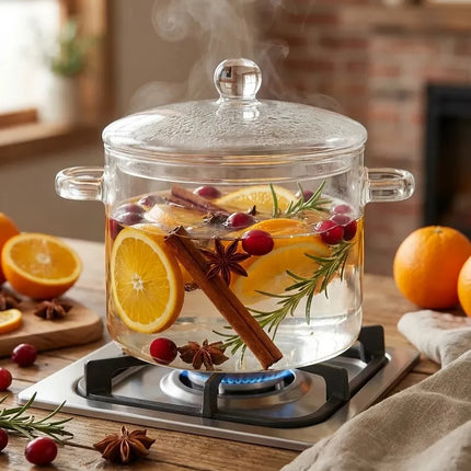 Glass Simmer Pot, Clear Cooking Pot with Lid, Borosilicate Glass Cookware for Stovetop Soup and Tea
