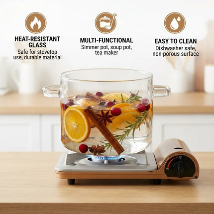 Glass Simmer Pot, Clear Cooking Pot with Lid