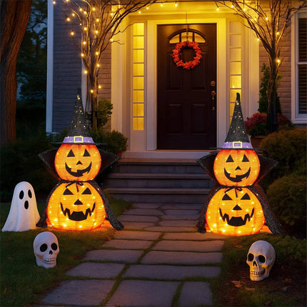 Halloween Pumpkins 3 ft 2 Pack, Lighted Pumpkin Decorations with Hat and Cape