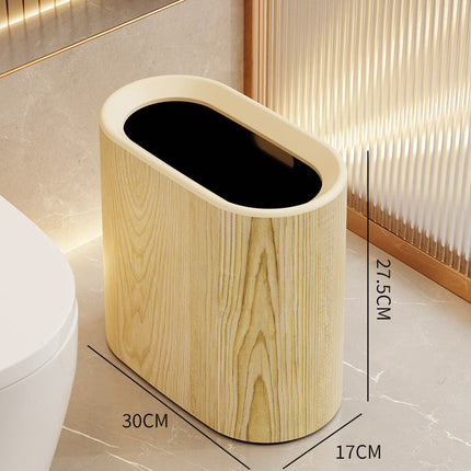 Slim Trash Can with Lid, Plastic Bathroom Trash Can in Wood Look – image 6