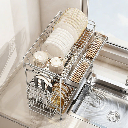 Dish Drying Rack, 1 or 2 Tier Dish Drainer with Knife Holder