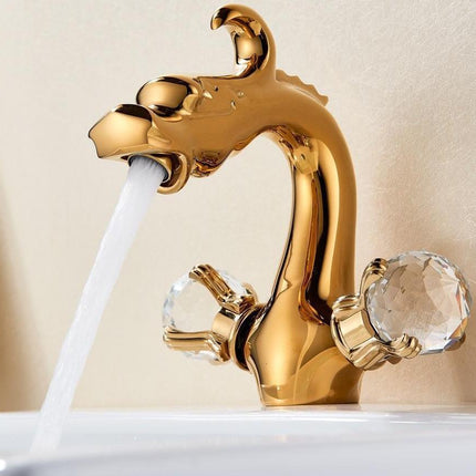 Bathroom Faucets, Single Hole Bathroom Faucet with Dragon Design, Two Handle Brass Bathroom Sink Faucet