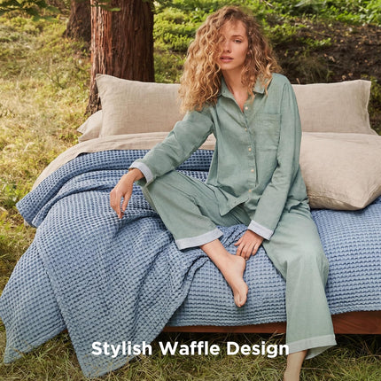 Cozy Haven | Cooling Waffle Queen Blanket with Lightweight Cotton & Bamboo | Soft Summer Throw for Hot Sleepers