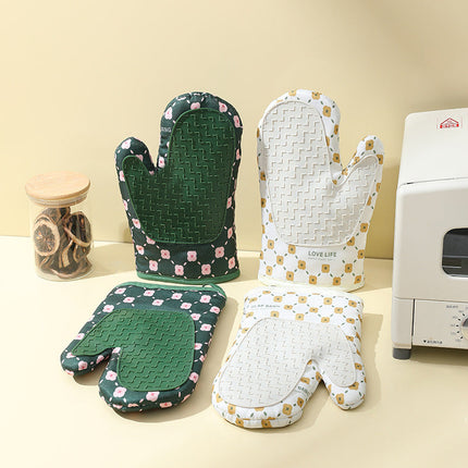 Heat Resistant Cotton Silicone Oven Mitts with Anti-Slip Grip | Safe Cooking for Hot Dishes and Pans