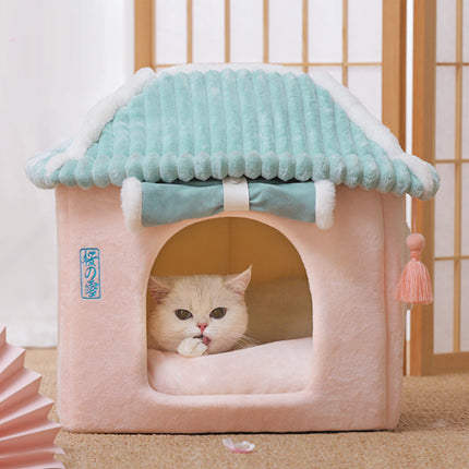 Enclosed Cat House Villa with Removable Washable Bed | Cozy and Durable Cat Condo for All-Season Comfort