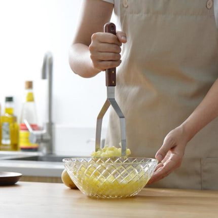 Stainless Steel Potato Masher with Ergonomic Wooden Handle | 100% Rust-Proof Kitchen Tool for Easy Mashing