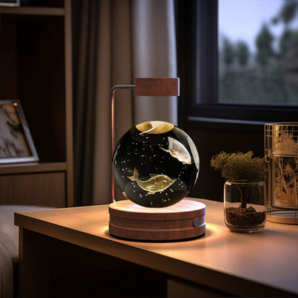 Crystal Glass LED Night Light with 3D Pattern | USB Rechargeable Home Decor for Warm Ambiance