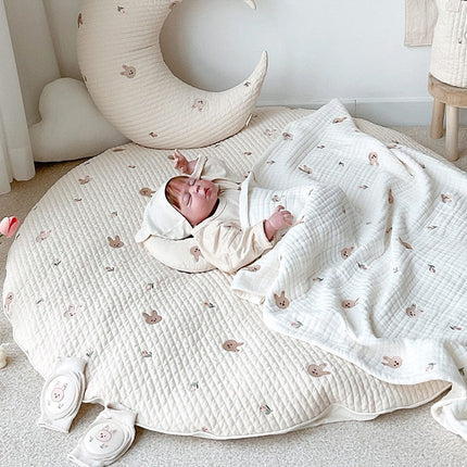 Baby Play Mat Round, Infant Play Mat with Bear Embroidery – image 4