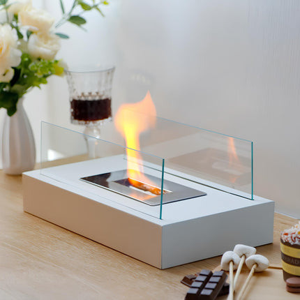 Tabletop Fireplace with Tempered Glass Panels | Elegant Indoor & Outdoor Ambiance for Cozy Gatherings