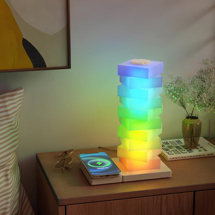 Twistable LED Pillar Lamp with Adjustable Lampshade & 15W Wireless Charger | Versatile Lighting for Home and Workspace