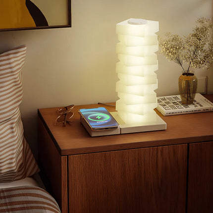 Twistable LED Pillar Lamp with Adjustable Lampshade & 15W Wireless Charger | Versatile Lighting for Home and Workspace