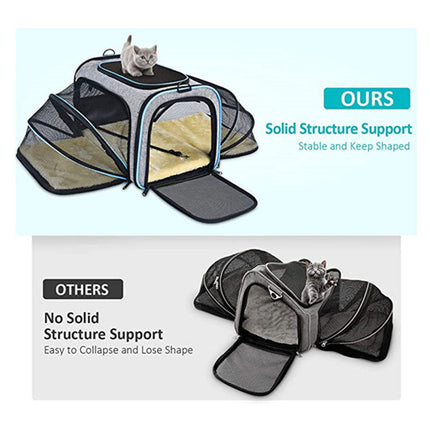 Pet Travel Carrier with 4-Way Expansion and Reflective Tapes | Airline Approved Soft Carrier for Cats and Small Dogs