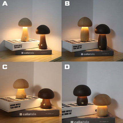 Wooden Mushroom LED Night Light with Touch Switch | Creative Cozy Decor for Warm Ambiance