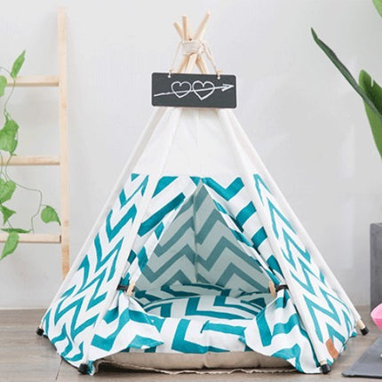Green Striped Pet Bedding Tent with Soft Pillow | Stylish & Cozy Winter Shelter for Dogs and Cats
