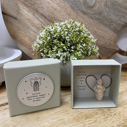 Guardian Angel Gift Box with Card, Wooden Angel Figurine