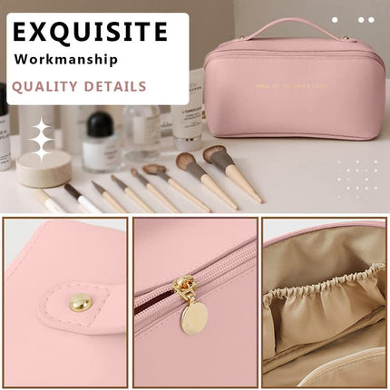 Large Capacity PU Leather Travel Cosmetic Bag with Zipper Pouch | Stylish Organizer for Makeup and Essentials