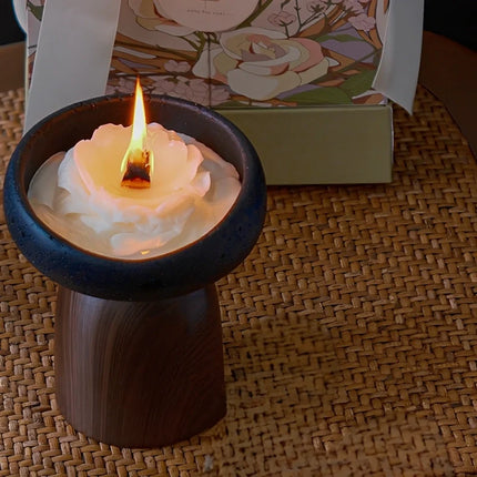 Cement and Wood Candle Holder with Textured Elegance | Versatile Decor for Wax Candles and Greenery