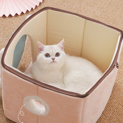 Enclosed Cat House Villa with Removable Washable Bed | Cozy and Durable Cat Condo for All-Season Comfort