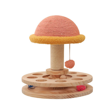 Solid Wood Turntable Cat Toy with Sisal Grinding Claw | Durable Climbing Frame for Healthy Scratching and Play