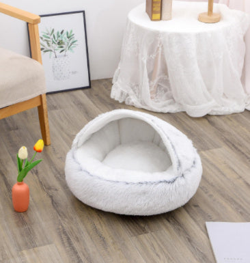 Plush Round Pet Bed for Dogs and Cats with Cozy Crystal Velvet | 2-in-1 Design for Ultimate Warmth and Comfort