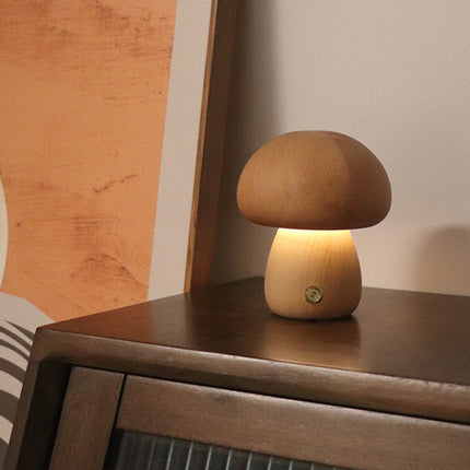 Wooden Mushroom LED Night Light with Touch Switch | Creative Cozy Decor for Warm Ambiance