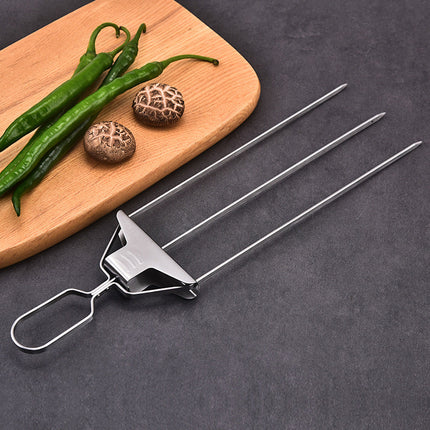3-Prong Stainless Steel BBQ Skewers with Ergonomic Handle | Durable Grilling Tool for Even Cooking and Easy Food Removal