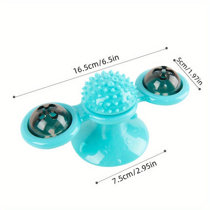 Rotating Windmill Cat Toy with Suction Cup & Catnip | Interactive Play for Dental Health and Hunting Stimulus