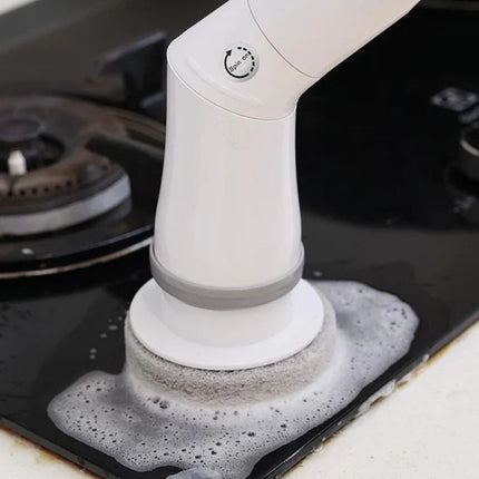 Electric Telescopic Scrubber with Long Handle & Interchangeable Heads | Multifunctional Cleaning Tool for Easy Reach and Efficiency
