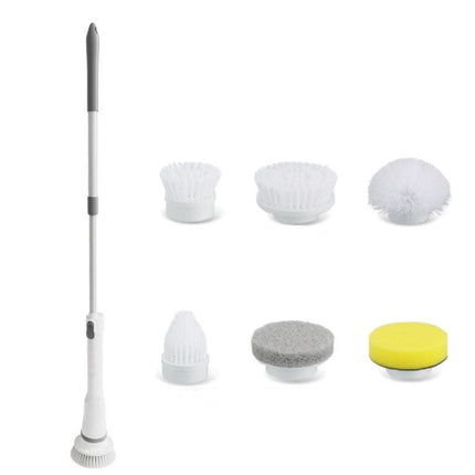Electric Telescopic Scrubber with Long Handle & Interchangeable Heads | Multifunctional Cleaning Tool for Easy Reach and Efficiency