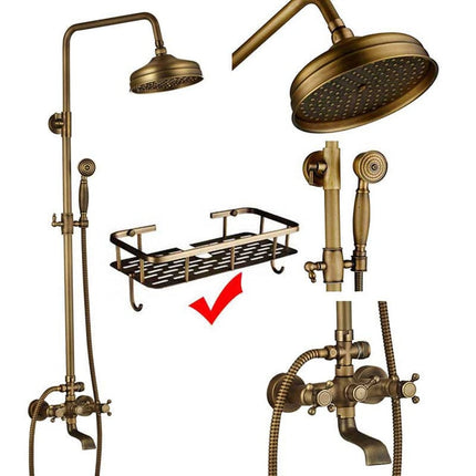 Shower Faucet Set with Handheld Shower Head and Rain Showerhead, Antique Brass Shower Kit with Single Lever – image 16